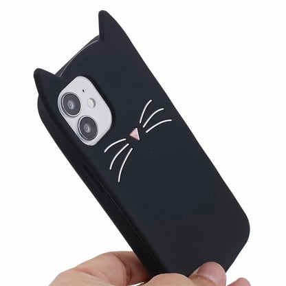 For iPhone 12 mini 5.4 inch Cell Phone Cases 3D Moustache Cat Silicone Back Cover