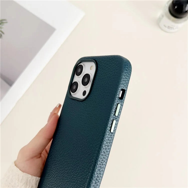 For iPhone 15 Pro Max Phone Case Litchi Texture Anti-scratch Leather+TPU Cover