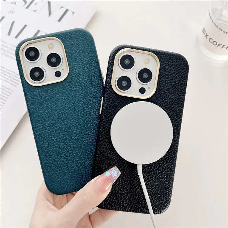 For iPhone 15 Pro Max Case Compatible with MagSafe Leather Coated TPU Phone Cover