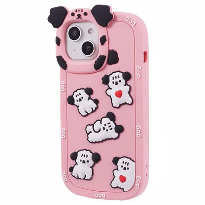 For iPhone 15 / 14 / 13 Case 3D Cartoon Dog Decor Silicone Phone Cover