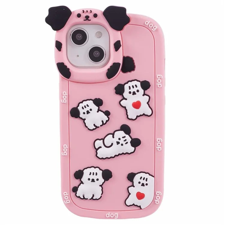 For iPhone 15 / 14 / 13 Case 3D Cartoon Dog Decor Silicone Phone Cover