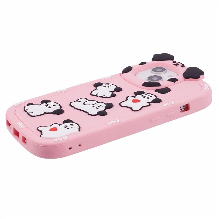 For iPhone 15 / 14 / 13 Case 3D Cartoon Dog Decor Silicone Phone Cover