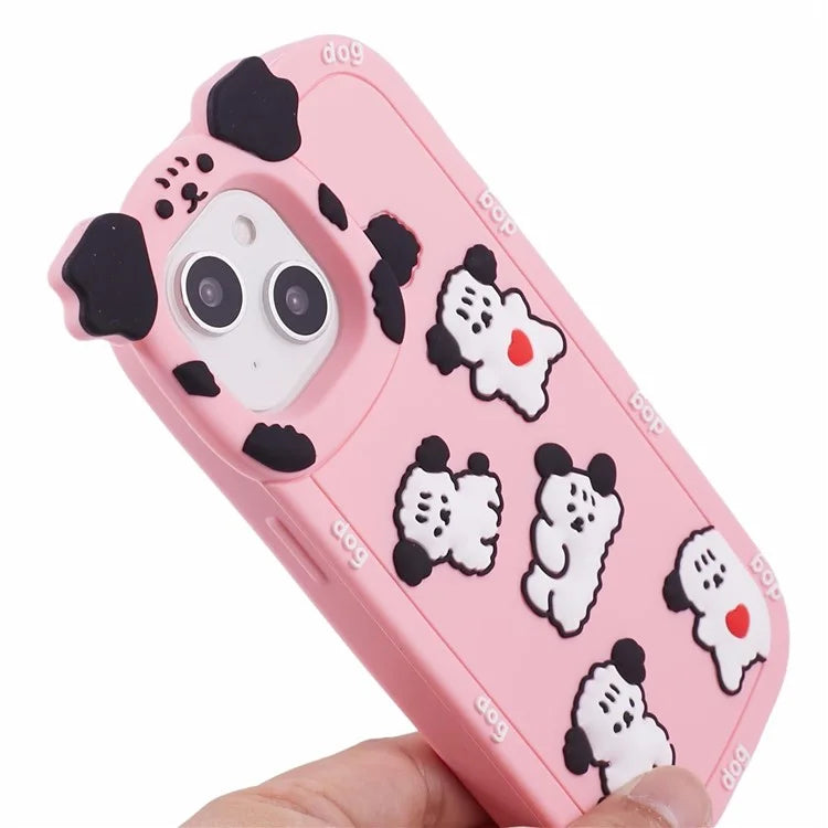 For iPhone 15 / 14 / 13 Case 3D Cartoon Dog Decor Silicone Phone Cover