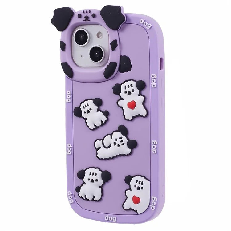 For iPhone 15 / 14 / 13 Case 3D Cartoon Dog Decor Silicone Phone Cover