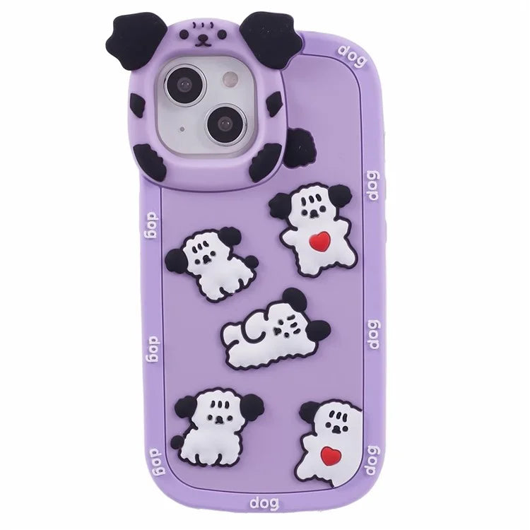 For iPhone 15 / 14 / 13 Case 3D Cartoon Dog Decor Silicone Phone Cover