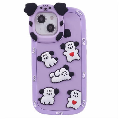 For iPhone 15 / 14 / 13 Case 3D Cartoon Dog Decor Silicone Phone Cover