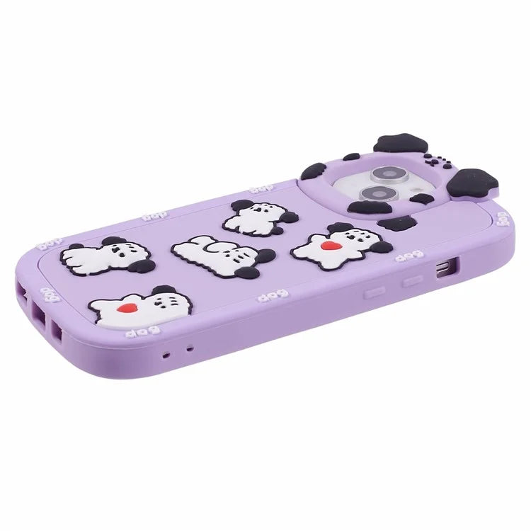 For iPhone 15 / 14 / 13 Case 3D Cartoon Dog Decor Silicone Phone Cover