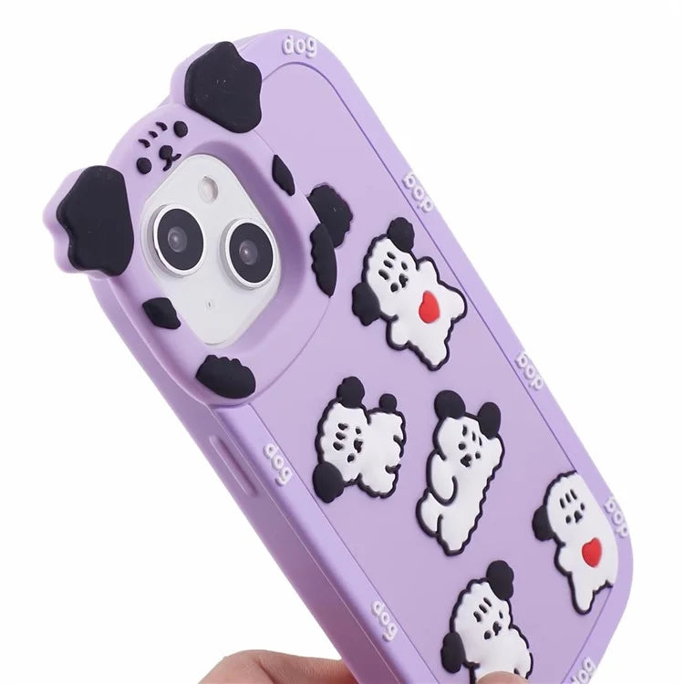 For iPhone 15 / 14 / 13 Case 3D Cartoon Dog Decor Silicone Phone Cover