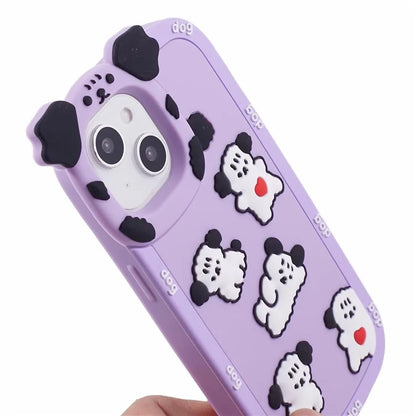 For iPhone 15 / 14 / 13 Case 3D Cartoon Dog Decor Silicone Phone Cover