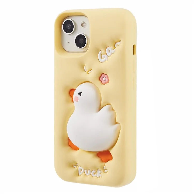 For iPhone 13 Silicone Case 3D Cartoon Duck Pattern Anti-scratch Phone Cover