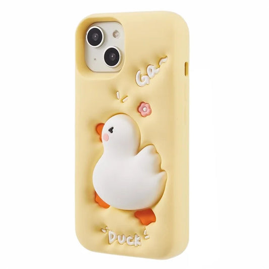 For iPhone 13 Silicone Case 3D Cartoon Duck Pattern Anti-scratch Phone Cover