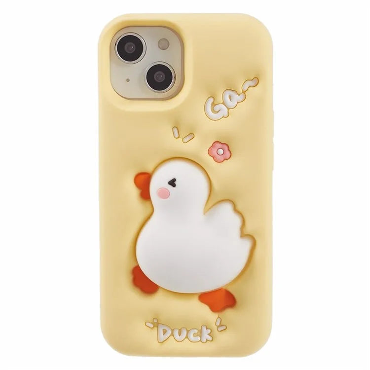 For iPhone 13 Silicone Case 3D Cartoon Duck Pattern Anti-scratch Phone Cover