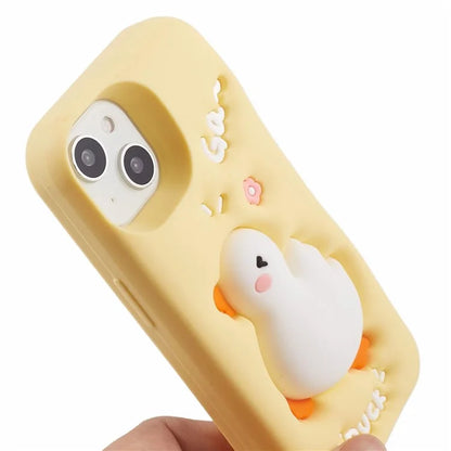 For iPhone 13 Silicone Case 3D Cartoon Duck Pattern Anti-scratch Phone Cover
