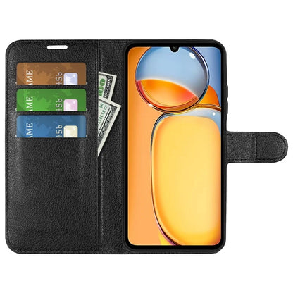 For Xiaomi Redmi 13C 4G / Poco C65 4G Case Litchi Texture Leather Phone Cover with Magnetic Closure