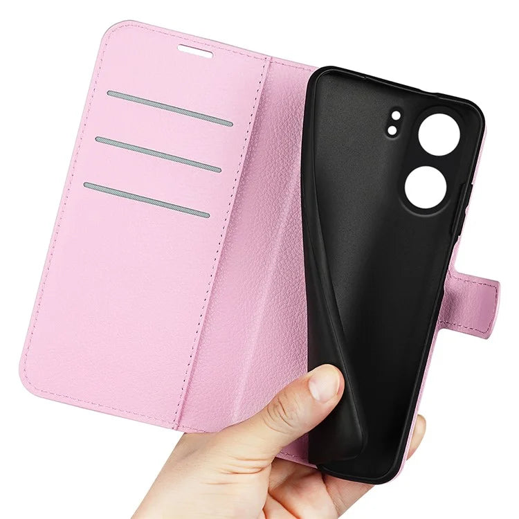 For Xiaomi Redmi 13C 4G / Poco C65 4G Case Litchi Texture Leather Phone Cover with Magnetic Closure