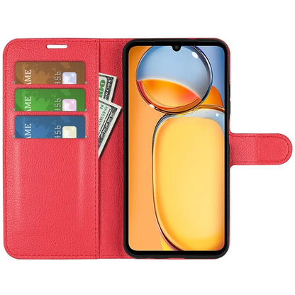 For Xiaomi Redmi 13C 4G / Poco C65 4G Case Litchi Texture Leather Phone Cover with Magnetic Closure
