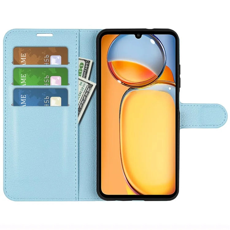 For Xiaomi Redmi 13C 4G / Poco C65 4G Case Litchi Texture Leather Phone Cover with Magnetic Closure