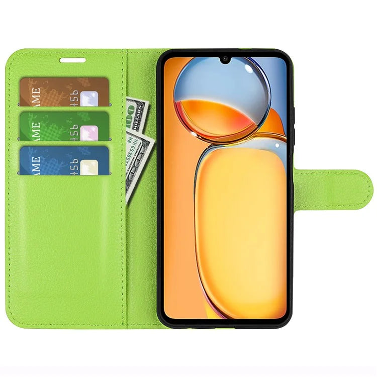 For Xiaomi Redmi 13C 4G / Poco C65 4G Case Litchi Texture Leather Phone Cover with Magnetic Closure