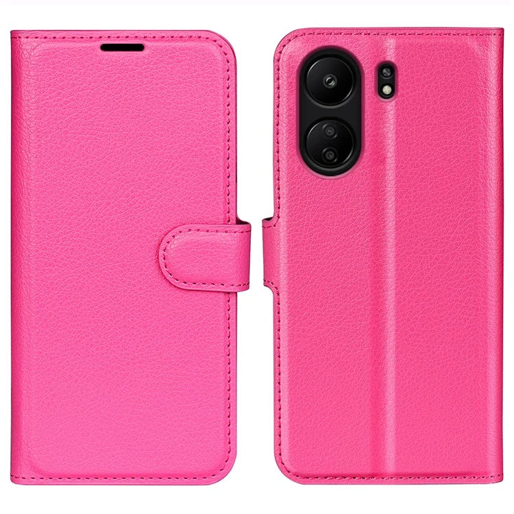 For Xiaomi Redmi 13C 4G / Poco C65 4G Case Litchi Texture Leather Phone Cover with Magnetic Closure