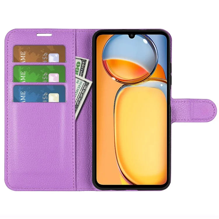 For Xiaomi Redmi 13C 4G / Poco C65 4G Case Litchi Texture Leather Phone Cover with Magnetic Closure