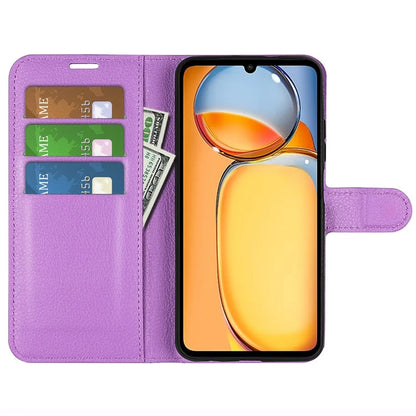 For Xiaomi Redmi 13C 4G / Poco C65 4G Case Litchi Texture Leather Phone Cover with Magnetic Closure
