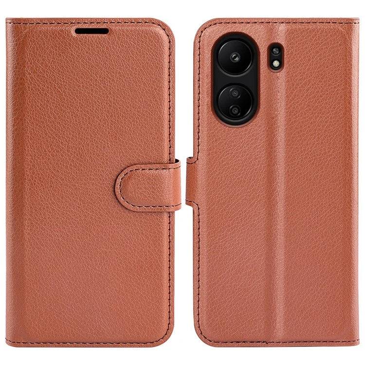 For Xiaomi Redmi 13C 4G / Poco C65 4G Case Litchi Texture Leather Phone Cover with Magnetic Closure