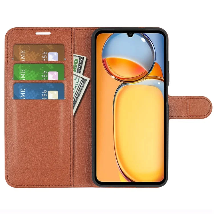 For Xiaomi Redmi 13C 4G / Poco C65 4G Case Litchi Texture Leather Phone Cover with Magnetic Closure