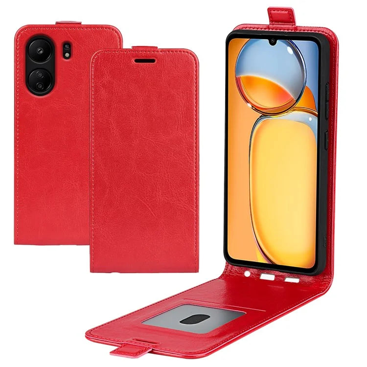 Vertical Flip Case for Xiaomi Redmi 13C 4G / Poco C65 4G Shell Crazy Horse Texture Leather Phone Cover