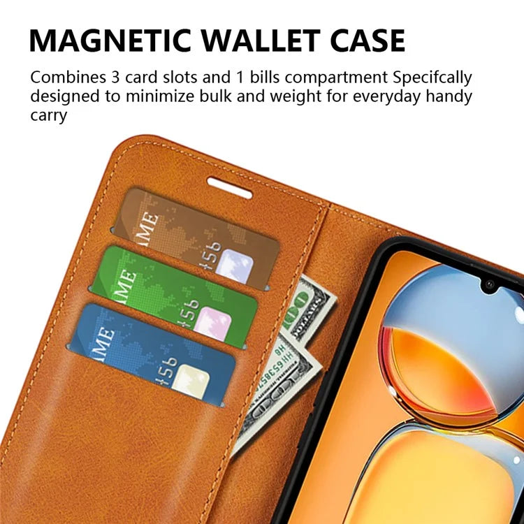 For Xiaomi Redmi 13C 4G / Poco C65 4G Case Calf Texture PU Leather+TPU Smart Phone Guard Cover