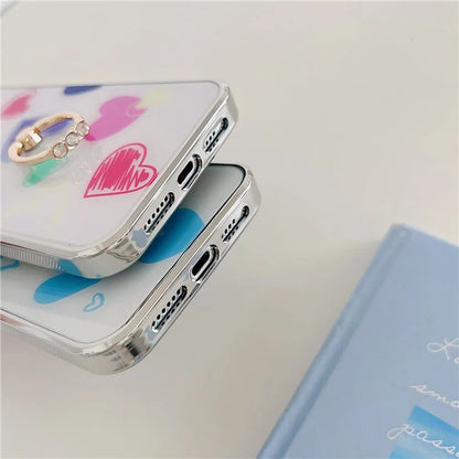 For iPhone 15 Pro Electroplating Case Heart Pattern PC+TPU Kickstand Cover