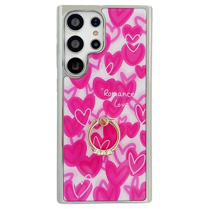 For Samsung Galaxy S23 Ultra Case Heart Pattern Kickstand Electroplating Phone Cover