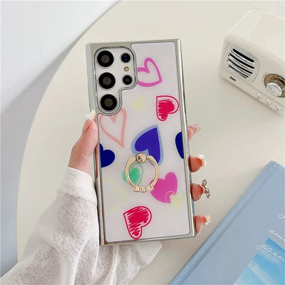 For Samsung Galaxy S23 Ultra Case Heart Pattern Kickstand Electroplating Phone Cover