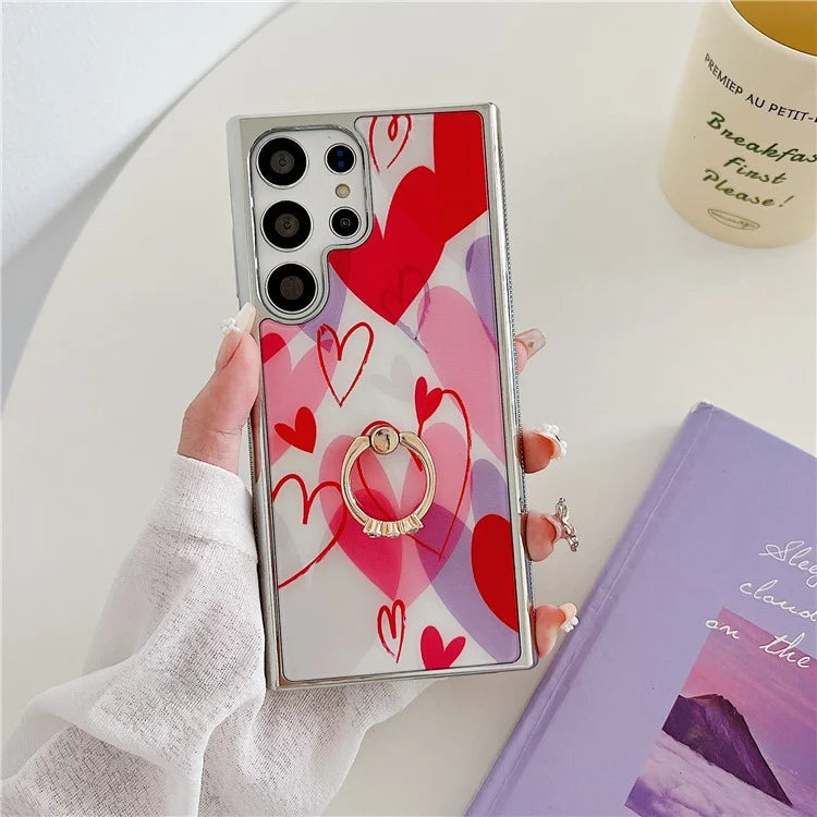 For Samsung Galaxy S23 Ultra Case Heart Pattern Kickstand Electroplating Phone Cover