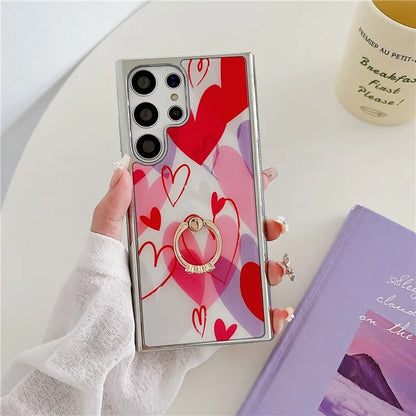 For Samsung Galaxy S23 Ultra Case Heart Pattern Kickstand Electroplating Phone Cover