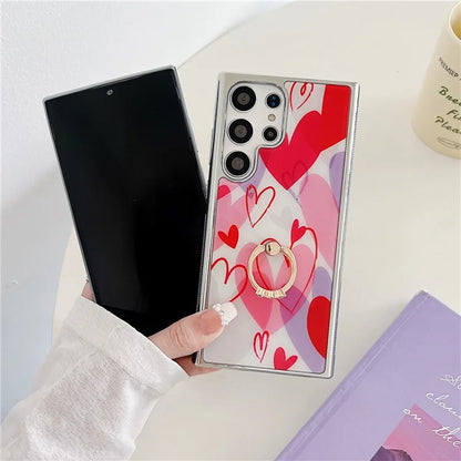 For Samsung Galaxy S23 Ultra Case Heart Pattern Kickstand Electroplating Phone Cover