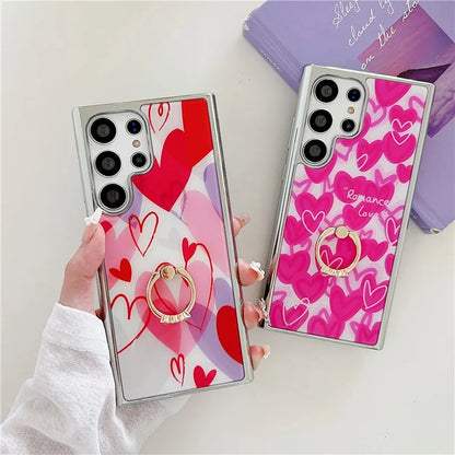 For Samsung Galaxy S23 Ultra Case Heart Pattern Kickstand Electroplating Phone Cover