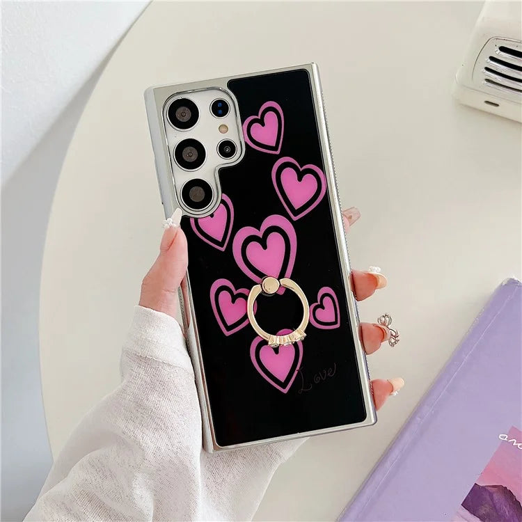 For Samsung Galaxy S23 Ultra Case Heart Pattern Kickstand Electroplating Phone Cover