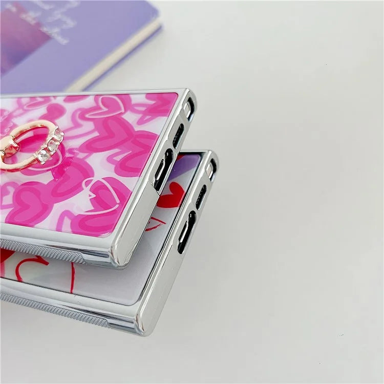For Samsung Galaxy S23 Ultra Case Heart Pattern Kickstand Electroplating Phone Cover