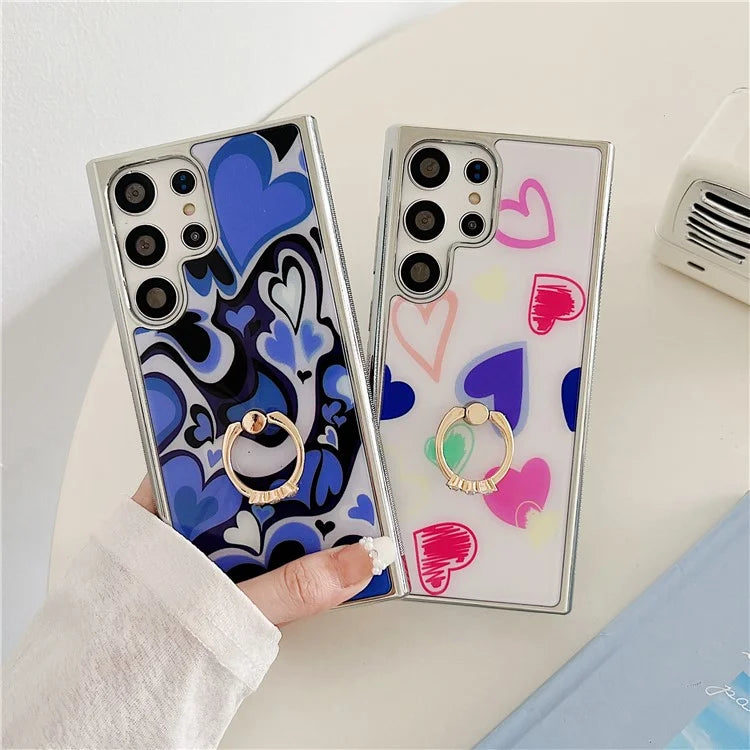 For Samsung Galaxy S23 Ultra Case Heart Pattern Kickstand Electroplating Phone Cover