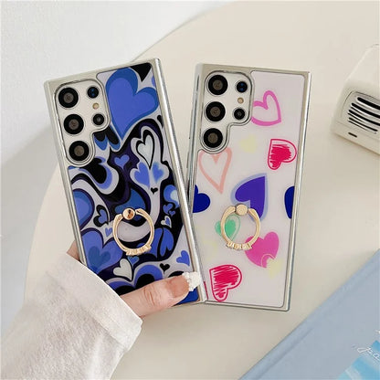 For Samsung Galaxy S23 Ultra Case Heart Pattern Kickstand Electroplating Phone Cover