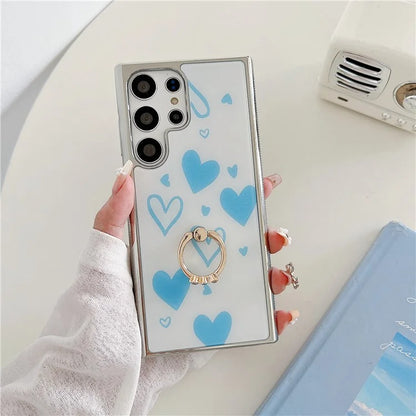 For Samsung Galaxy S23 Ultra Case Heart Pattern Kickstand Electroplating Phone Cover