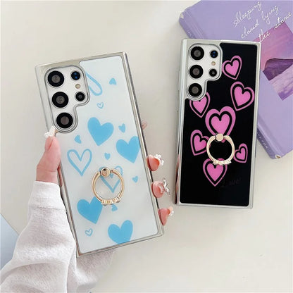 For Samsung Galaxy S23 Ultra Case Heart Pattern Kickstand Electroplating Phone Cover