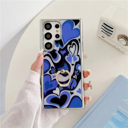 For Samsung Galaxy S23 Ultra Case Heart Pattern Kickstand Electroplating Phone Cover