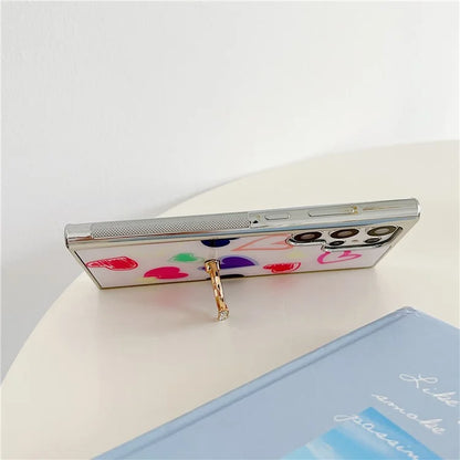 For Samsung Galaxy S23 Ultra Case Heart Pattern Kickstand Electroplating Phone Cover