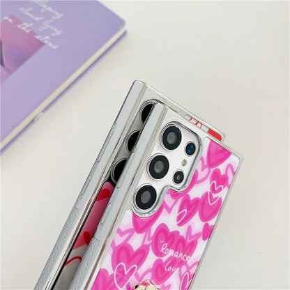 For Samsung Galaxy S23 Ultra Case Heart Pattern Kickstand Electroplating Phone Cover