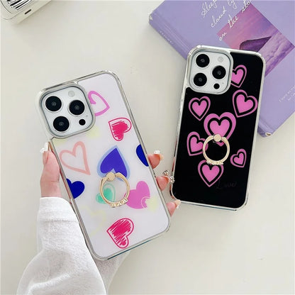 For iPhone 15 Pro Max Kickstand Case Heart Pattern Electroplating Phone Cover
