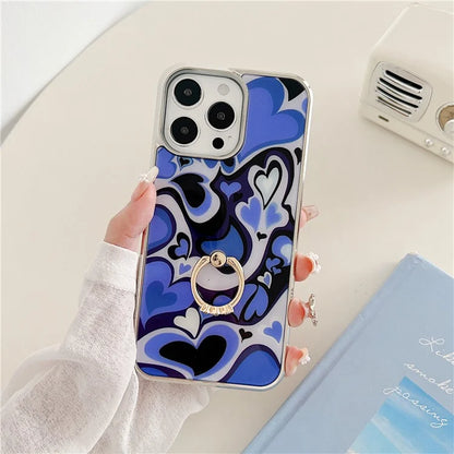 For iPhone 15 Pro Max Kickstand Case Heart Pattern Electroplating Phone Cover