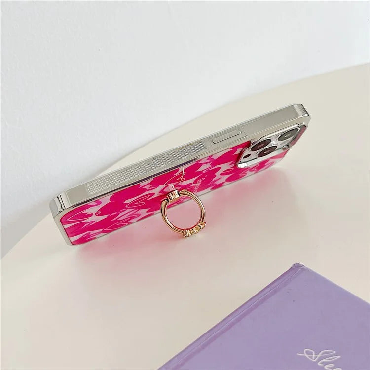 For iPhone 15 Pro Max Kickstand Case Heart Pattern Electroplating Phone Cover