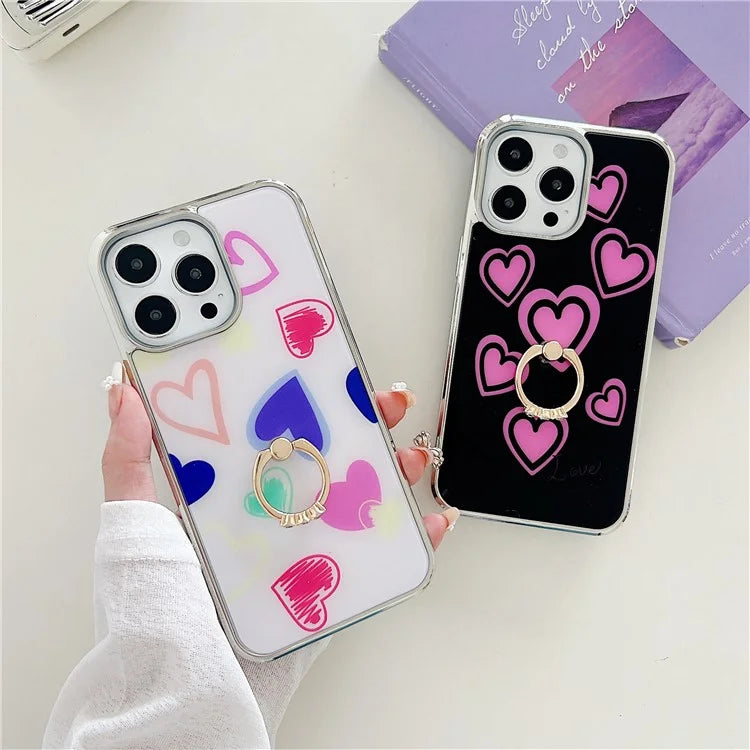 For iPhone 15 Pro Max Kickstand Case Heart Pattern Electroplating Phone Cover