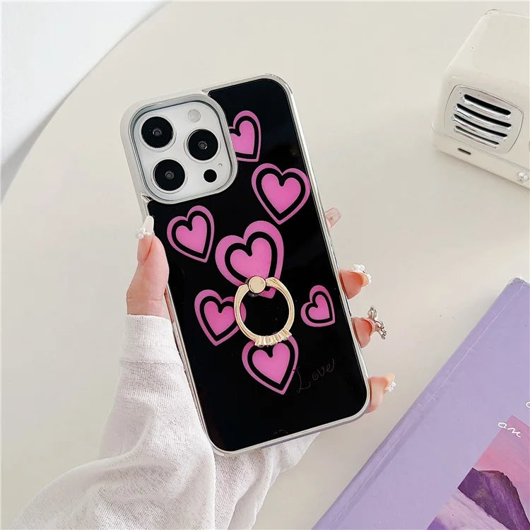 For iPhone 15 Pro Max Kickstand Case Heart Pattern Electroplating Phone Cover